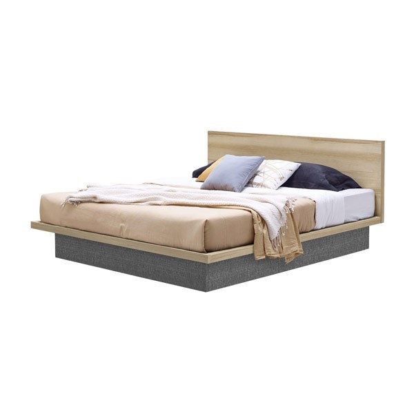 Benesia Bed 5ft-Lindberg Oak/Grey linen