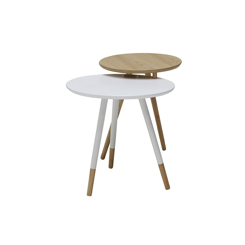 Aino End Table - White/Natural Rubber Wood