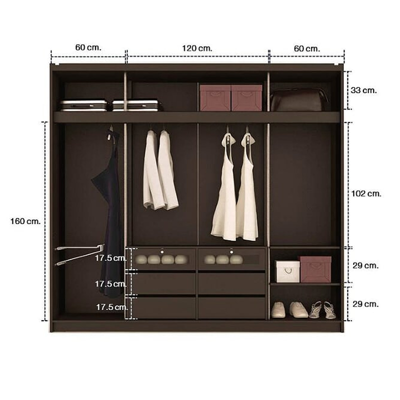 Zen Wardrobe 240cm Wide - Royal Acacia/Golden Mirror