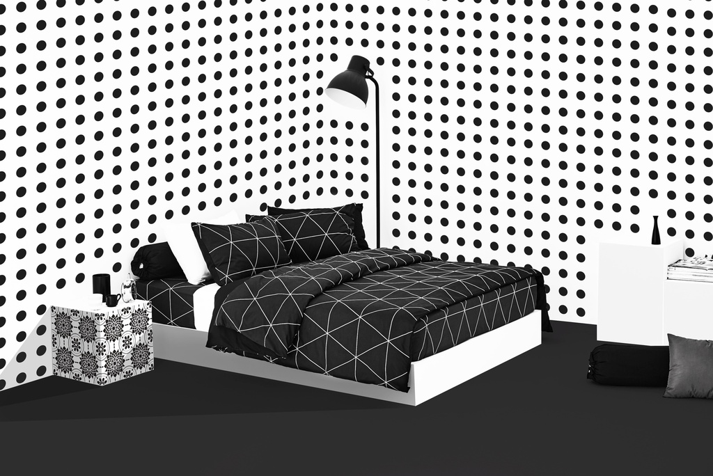 Lotus Black &amp; White - KS Fitted Bedsheet Set-5pcs - LI-BW-01B