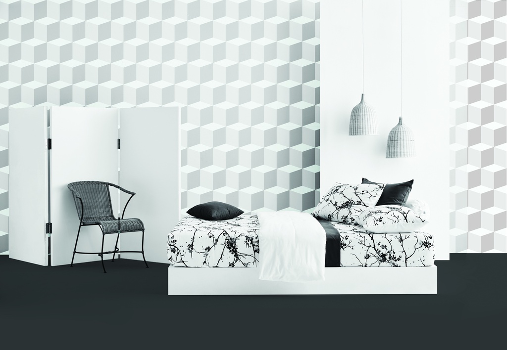 Lotus Black &amp; White - KS Fitted Bedsheet Set-5pcs - LI-BW-04W