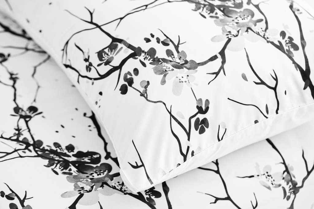Lotus Black &amp; White - KS Fitted Bedsheet Set-5pcs - LI-BW-04W