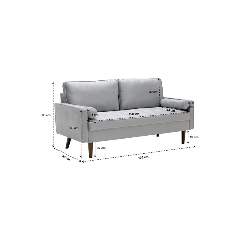 Melotto Sofa 3 Seater - Brown Eucalyptus - Light Grey Velvet