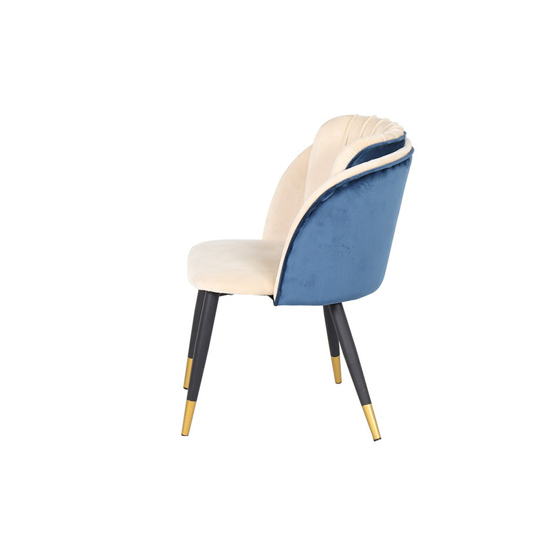 Lazlo Dining Chair - Gold/Black Steel Legs - Velvet Dark Blue/Cream