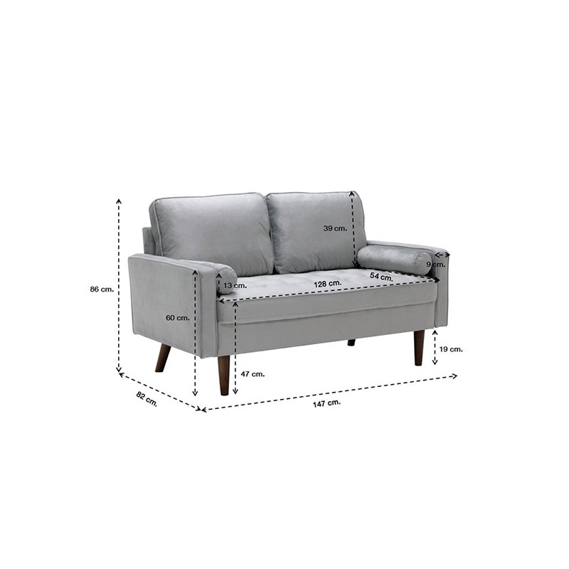 Melotto Sofa 2 Seater - Brown Eucalyptus - Light Grey Velvet