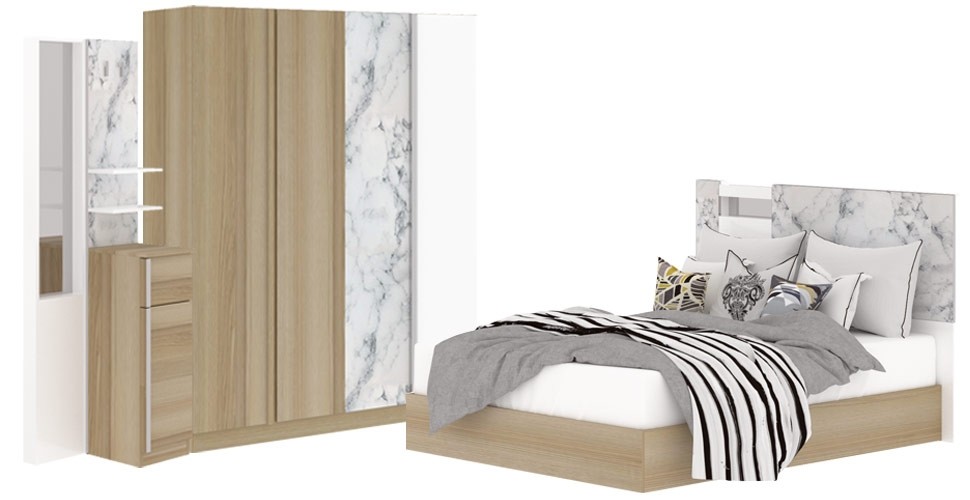 Marzera Bedroom Set 5ft - Carrara/Lindberg Oak