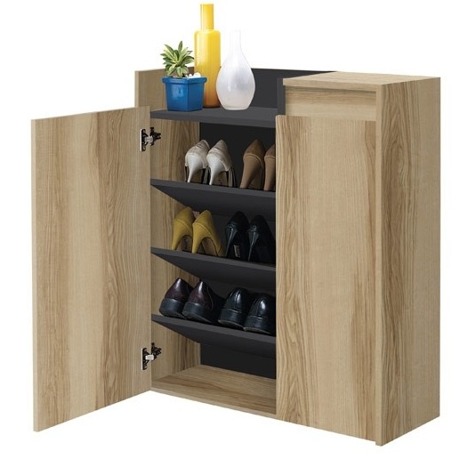 Urbani Shoe Cabinet 80cm wide - Lindberg Oak/Dark Grey