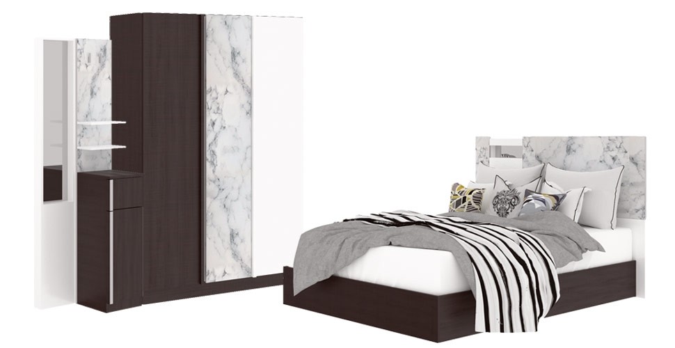 Marzera Bedroom Set 5ft - Carrara/Wenge