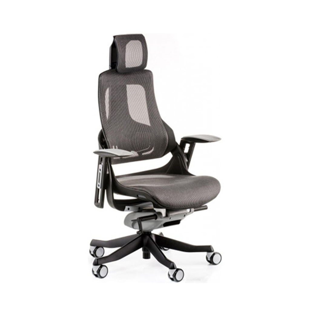 Merryfair Wau High Back Aluminium Base Office Chair - PVC Leather Black Seat - Charcoal Net Back S-BLACK/B-NW41