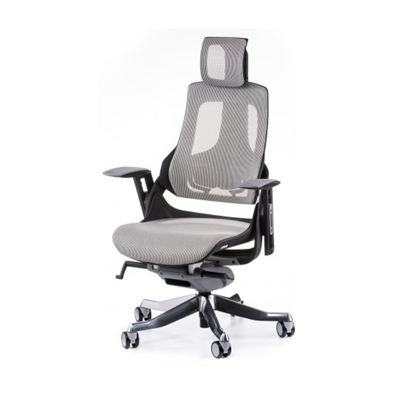 Merryfair Wau High Back Aluminium Base Office Chair - PVC Leather Grey Seat - Snowy Net Back S-GY9112/B-NW42