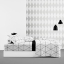 Lotus Black &amp; White - QS Fitted Bedsheet Set-5pcs - LI-BW-01W