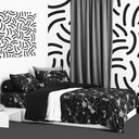 Lotus Black &amp; White - QS Fitted Bedsheet Set-5pcs - LI-BW-04B