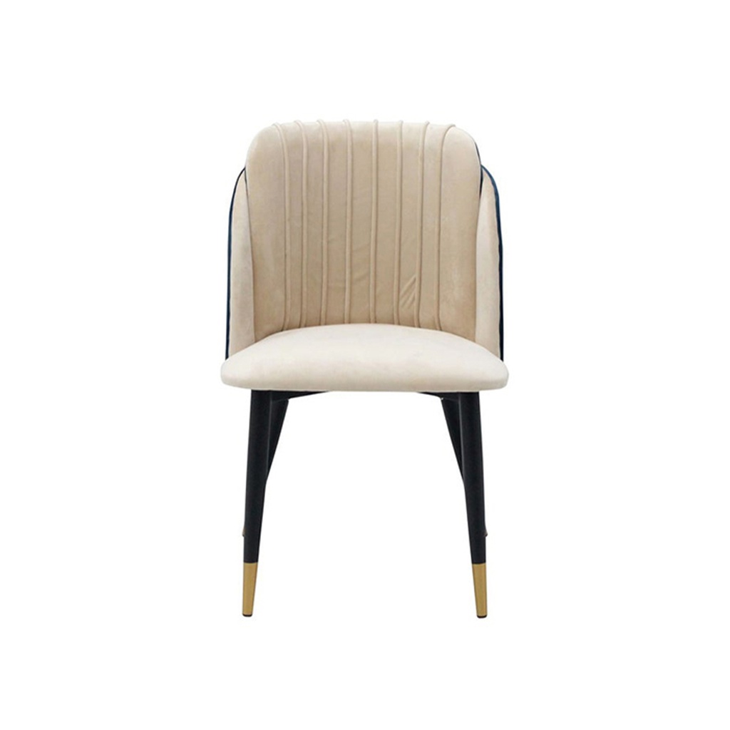 Lazlo Dining Chair - Gold/Black Steel Legs - Velvet Dark Blue/Cream