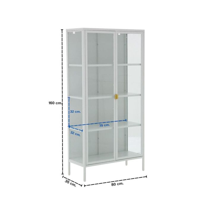 Stew Mirrow Showcase-80-White Steel/Clear Glass