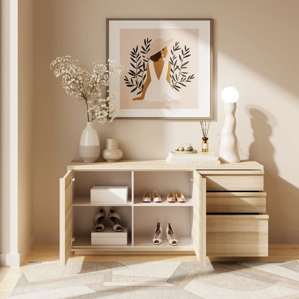 Aleece Low Cabinet C150-Canyon Oak/White