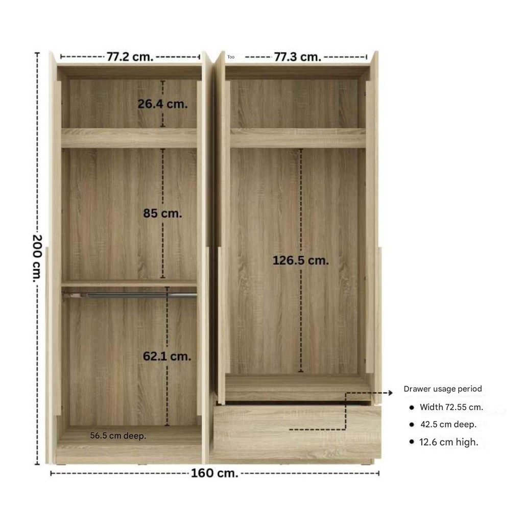 Hannie Wardrobe WO160-Solid Oak/Cream