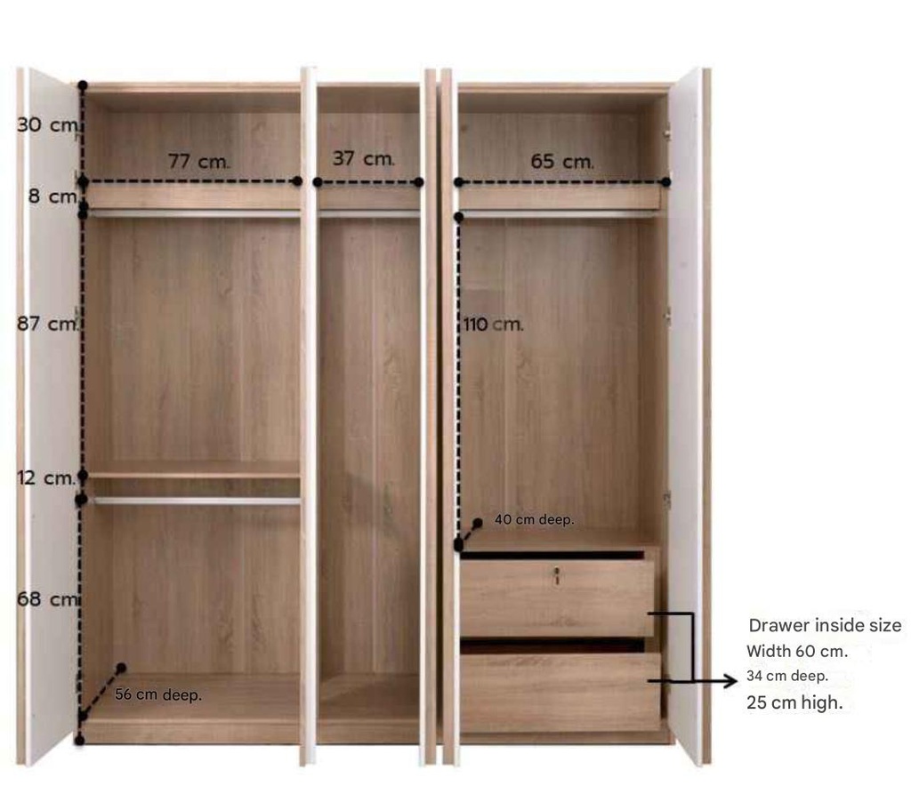 Caden-B Wardrobe 200cm - Solid Oak/white