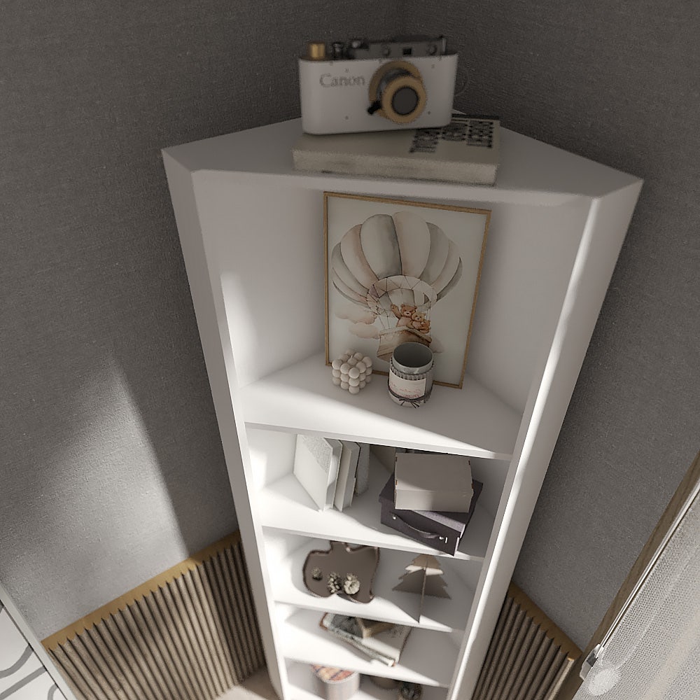 KC-Play/Dune Corner Tall Cabinet 63/White/Lindberg Oak