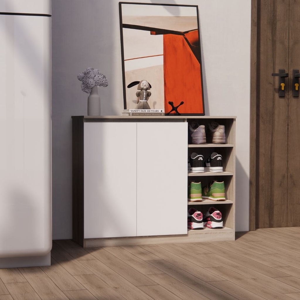 Pucky Shoes Cabinet SH100-Solid Oak/White