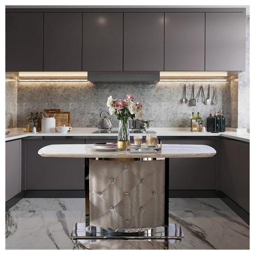 [19055697] Aimon Dining Table - Marble/Stainless - SL Cream/Volakas